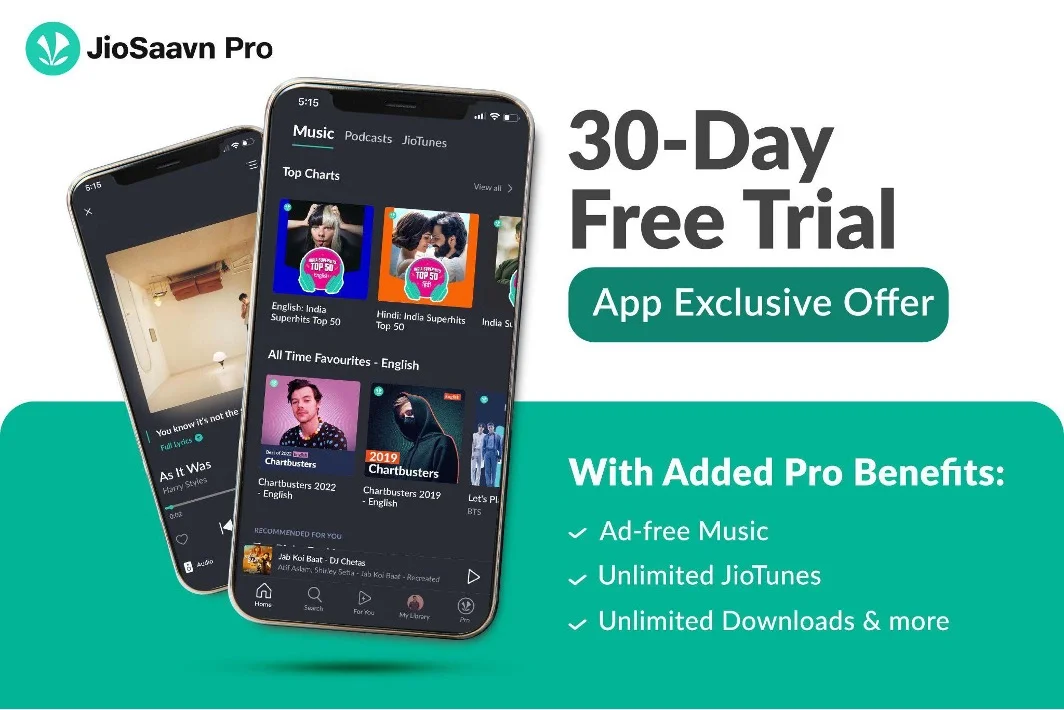Go for a 30-day FREE trial of JioSaavn Pro Go for a 30-day FREE trial of JioSaavn Pro